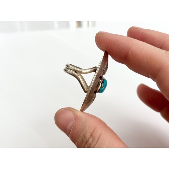 Shadow Box Sterling Silver Turquoise Accented XL Head Navajo Ring - sz 3.75 - Picture 3 of 7